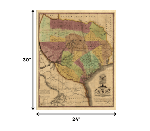 24" X 30" Texas And Surroundings C1837 Vintage Map Poster Wall Art - Homeroots - Flyclothing LLC