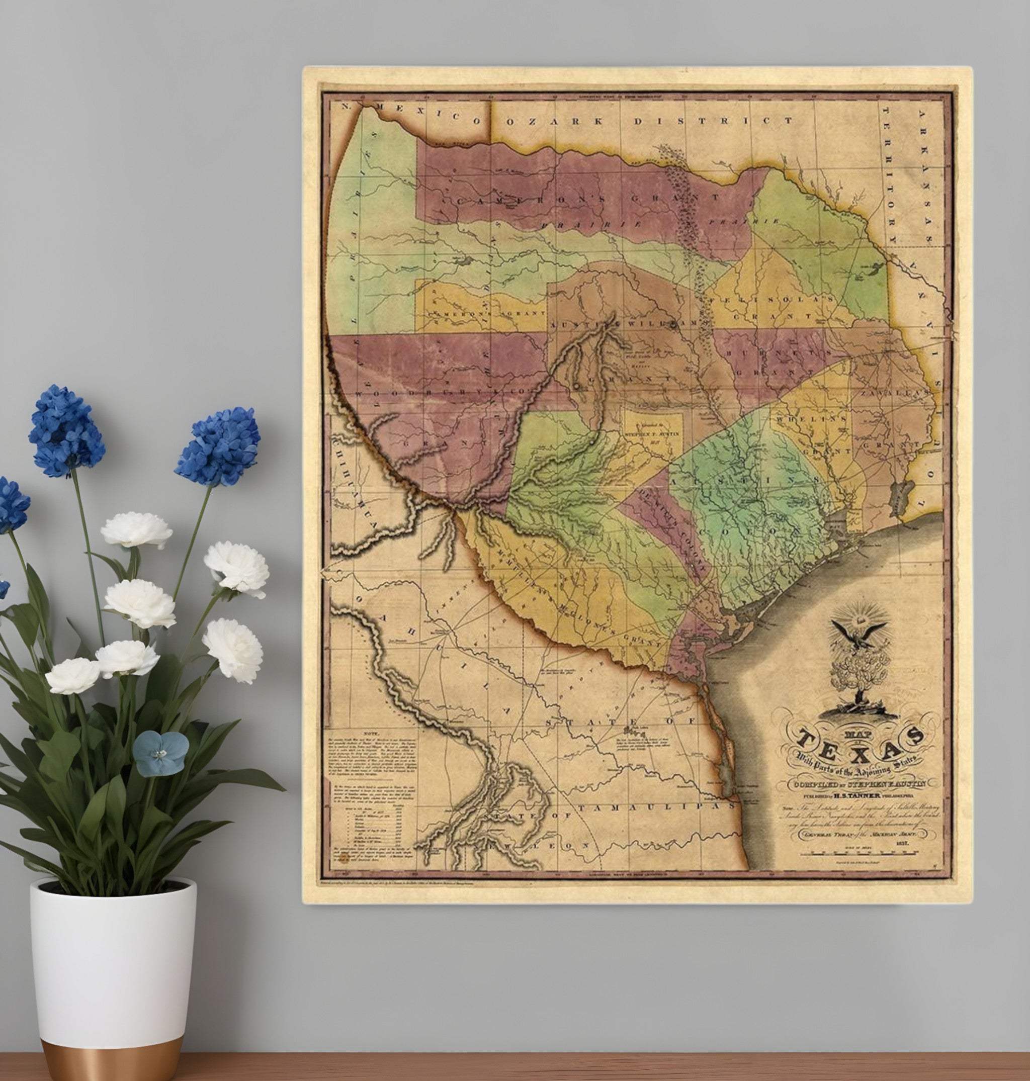 24" X 30" Texas And Surroundings C1837 Vintage Map Poster Wall Art - Homeroots - Flyclothing LLC