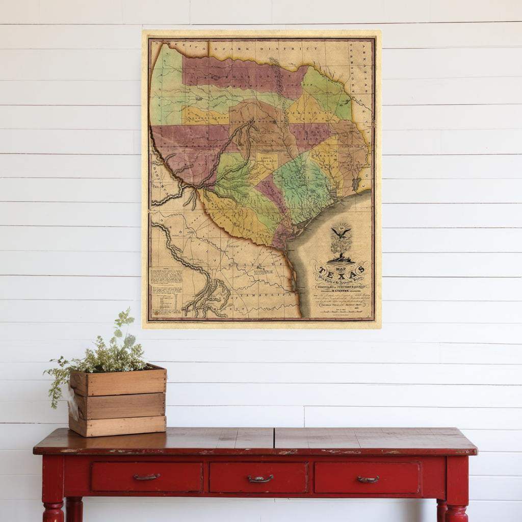 20" X 24" Texas And Surroundings C1837 Vintage Map Poster Wall Art - Homeroots - Flyclothing LLC