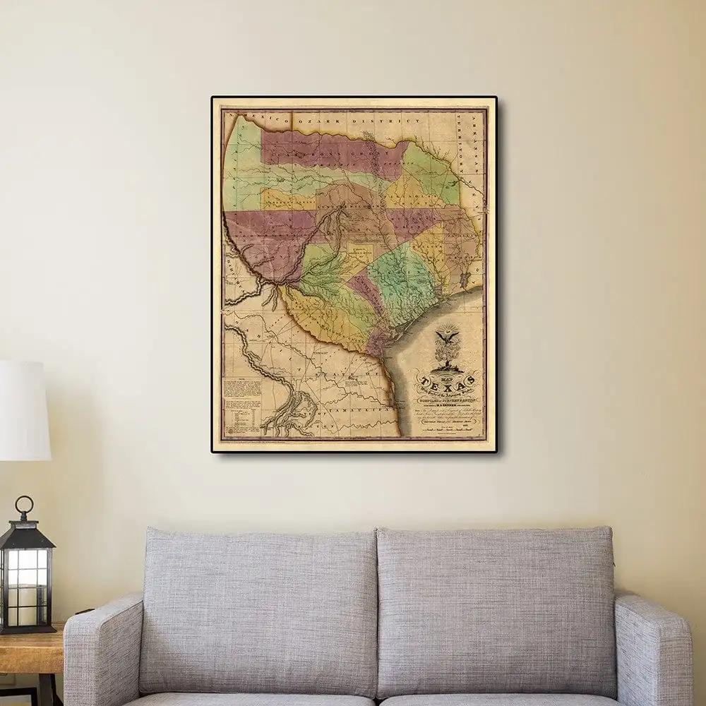 16" X 20" Texas And Surroundings C1837 Vintage Map Poster Wall Art - Homeroots - Flyclothing LLC