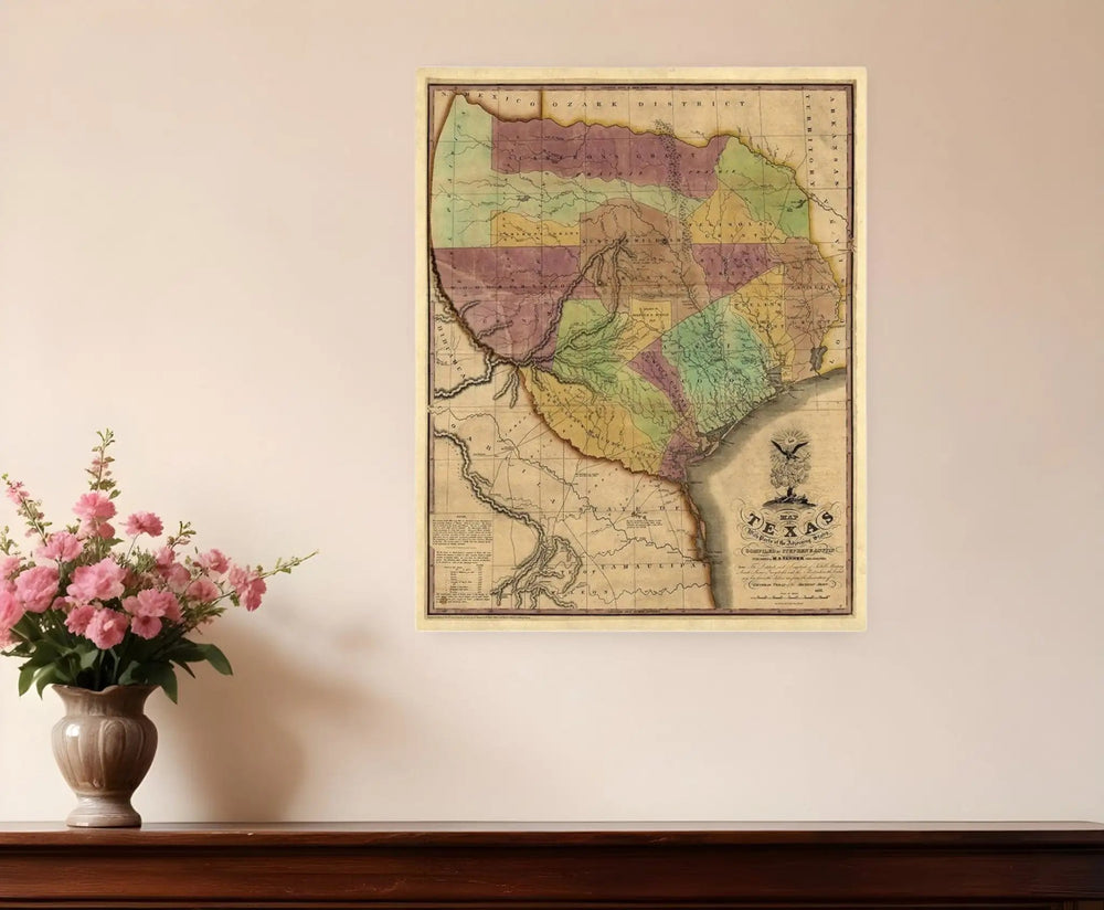 16" X 20" Texas And Surroundings C1837 Vintage Map Poster Wall Art - Homeroots
