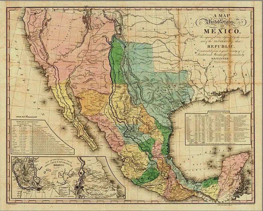 Vintage 1846 Map Of Mexico Unframed Print Wall Art - Homeroots