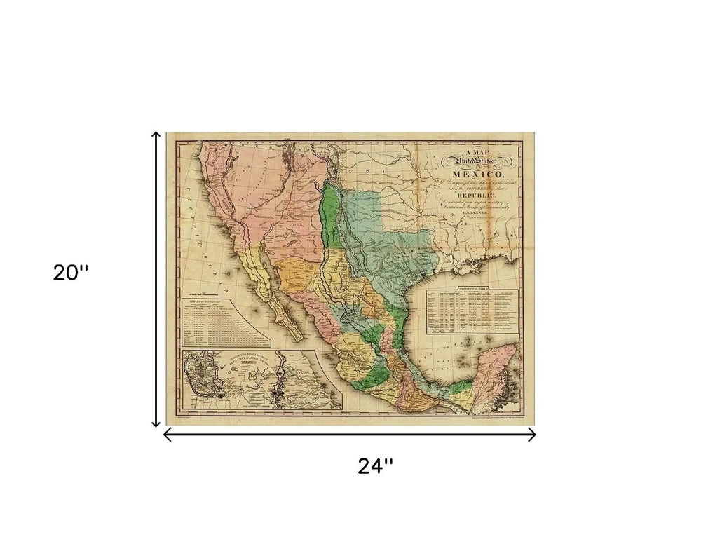 20" X 24" Vintage 1846 Map Of Mexico Wall Art - Homeroots - Flyclothing LLC