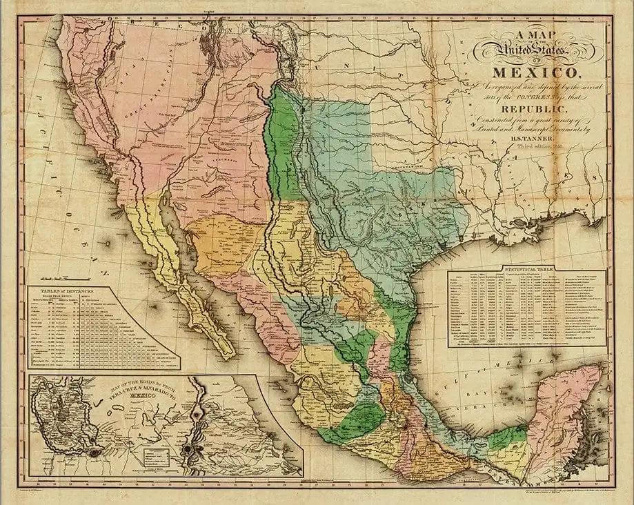 20" X 24" Vintage 1846 Map Of Mexico Wall Art - Homeroots - Flyclothing LLC
