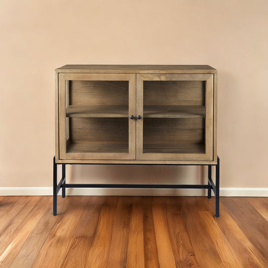 Rustic Honey Brown Two Door Shadowbox Cabinet