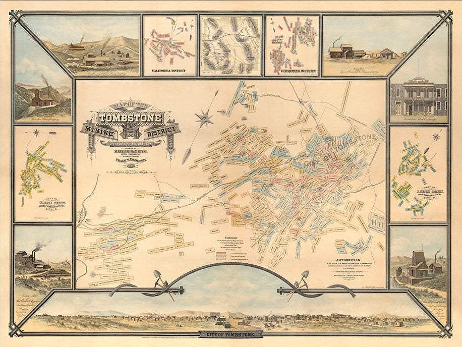24" X 32" Map Of Tombstone Mining District Vintage Travel Poster Wall Art - Homeroots - Flyclothing LLC