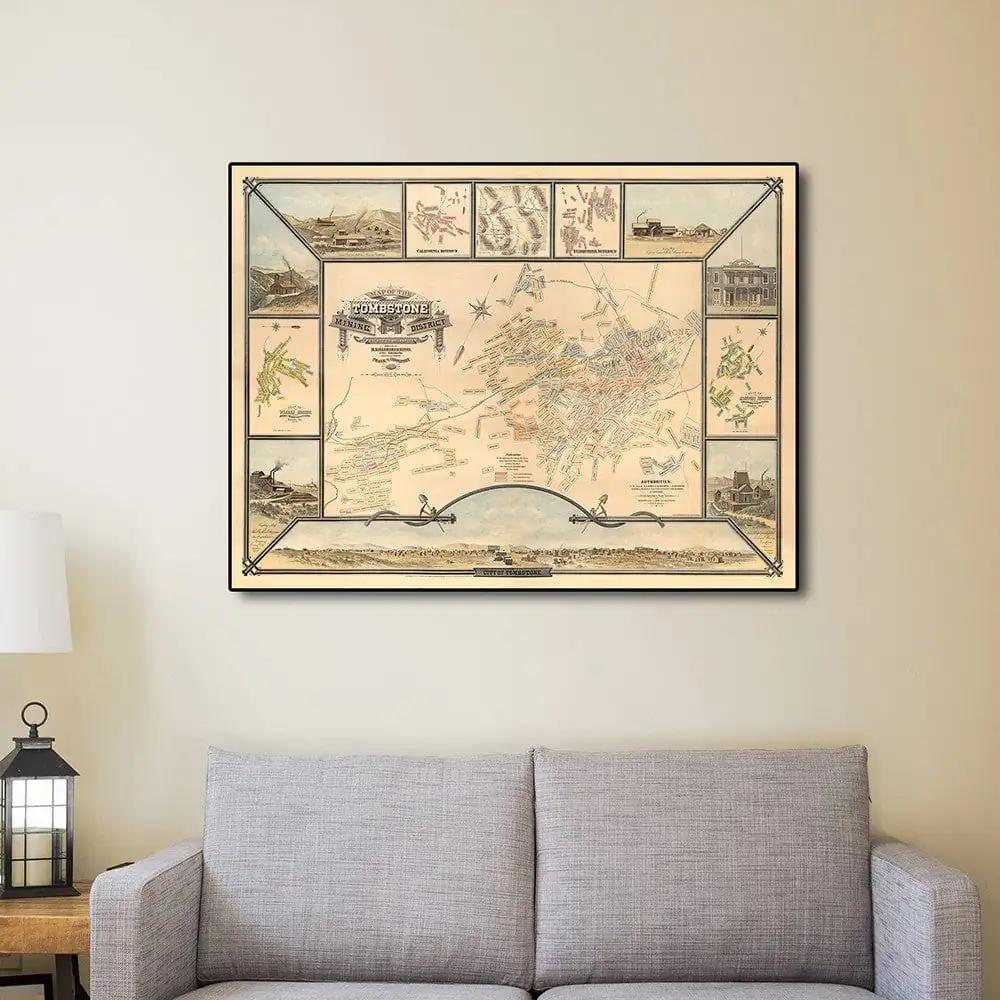 18" X 24" Map Of Tombstone Mining District Vintage Travel Poster Wall Art - Homeroots - Flyclothing LLC