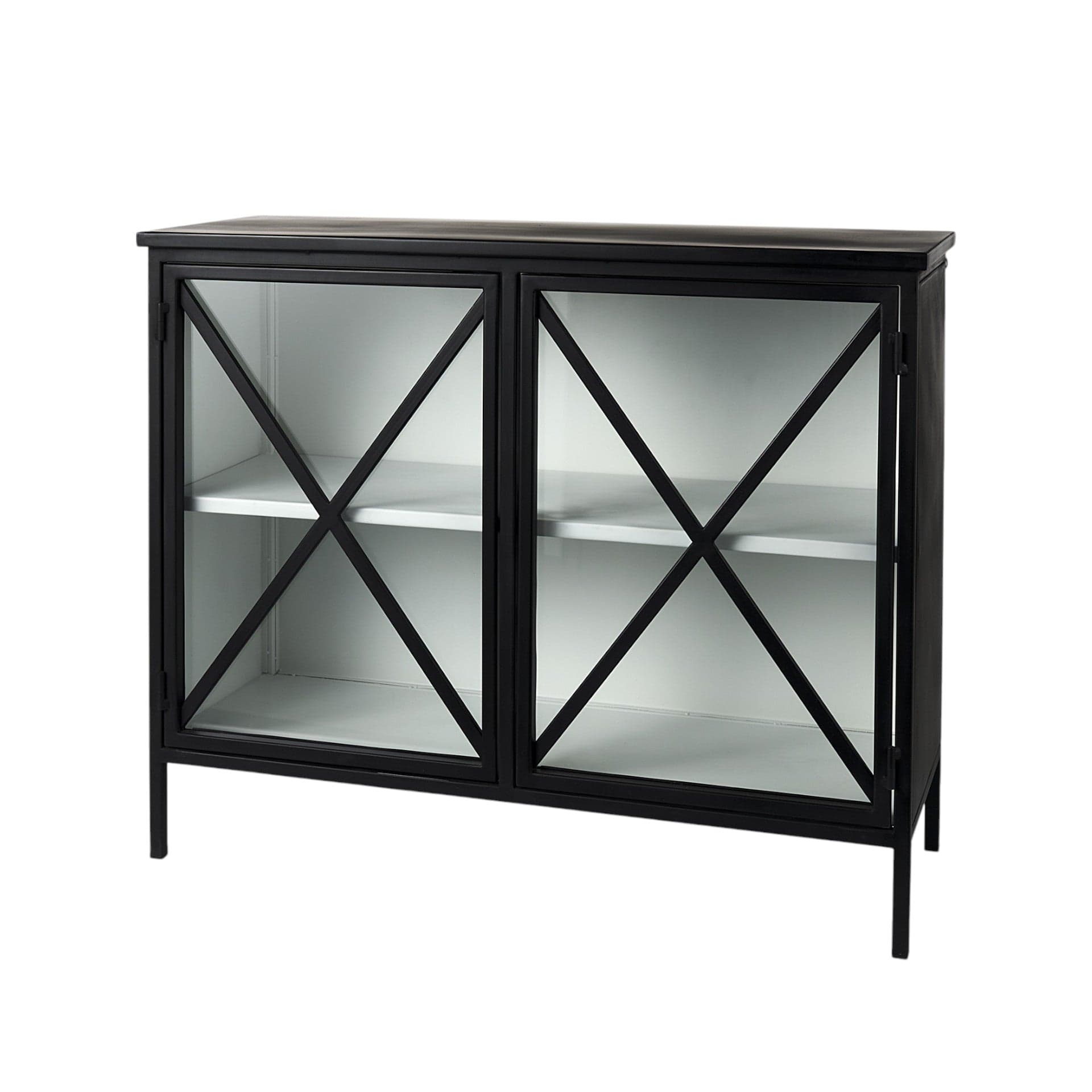 Slender Sleek Black Two Door Glass Cabinet - Homeroots