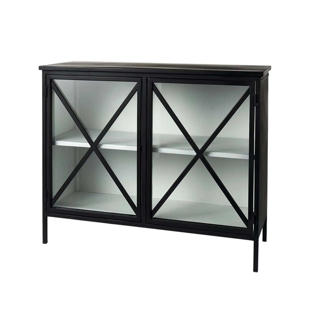 Slender Sleek Black Two Door Glass Cabinet - Homeroots - Flyclothing LLC
