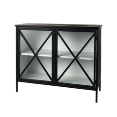 Slender Sleek Black Two Door Glass Cabinet - Homeroots