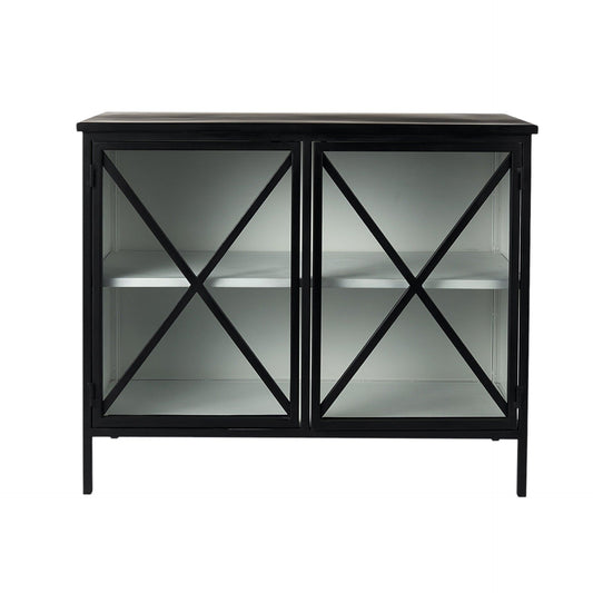 Slender Sleek Black Two Door Glass Cabinet - Homeroots