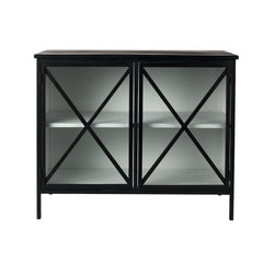 Slender Sleek Black Two Door Glass Cabinet - Homeroots