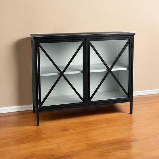 Slender Sleek Black Two Door Glass Cabinet - Homeroots