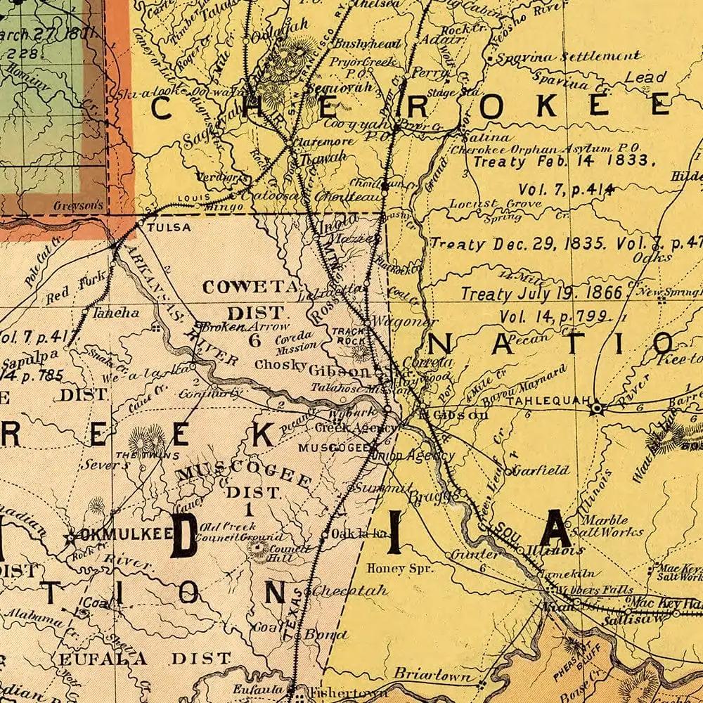 24" X 32" Map Of Indian And Oklahoma Territories Vintage Poster Wall Art - Homeroots - Flyclothing LLC