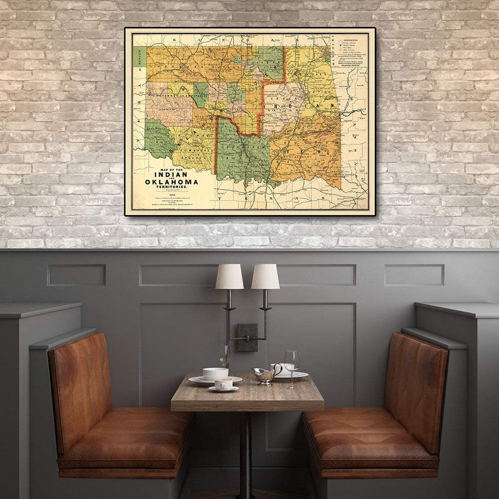 24" X 32" Map Of Indian And Oklahoma Territories Vintage Poster Wall Art - Homeroots - Flyclothing LLC