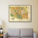 24" X 32" Map Of Indian And Oklahoma Territories Vintage Poster Wall Art - Homeroots