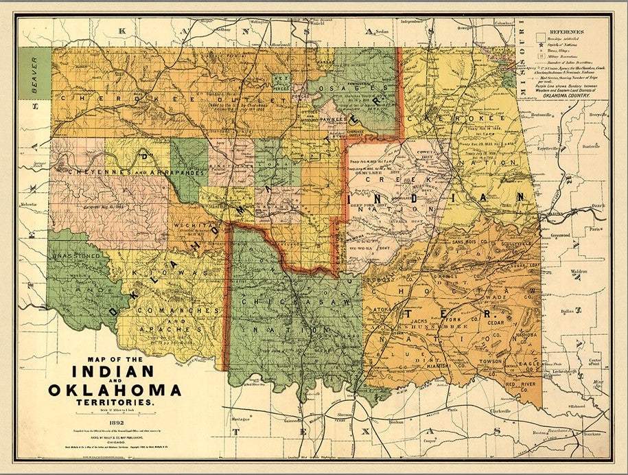 24" X 32" Map Of Indian And Oklahoma Territories Vintage Poster Wall Art - Homeroots - Flyclothing LLC