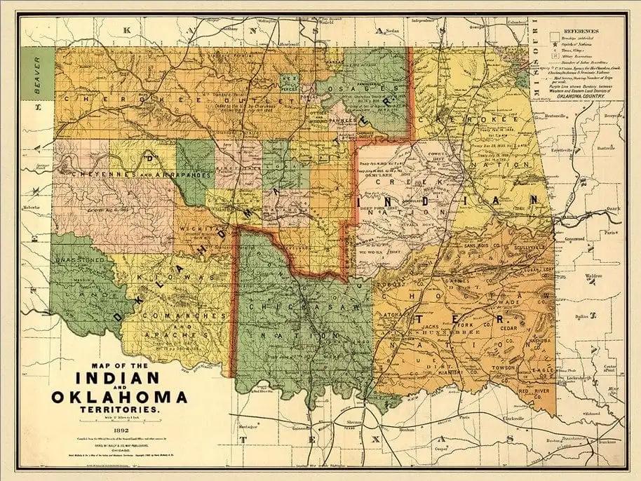 20" X 28" Map Of Indian And Oklahoma Territories Vintage Poster Wall Art - Homeroots - Flyclothing LLC