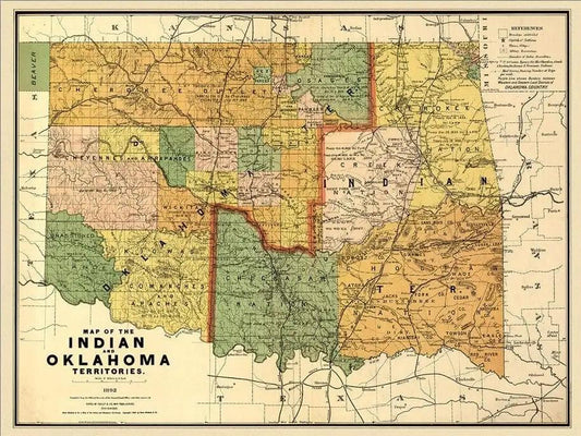20" X 28" Map Of Indian And Oklahoma Territories Vintage Poster Wall Art - Homeroots