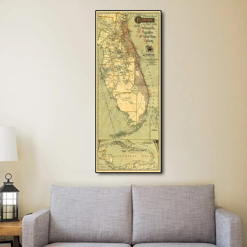 24" X 60" Map Of Jacksonville Florida Vintage Poster Wall Art - Homeroots - Flyclothing LLC