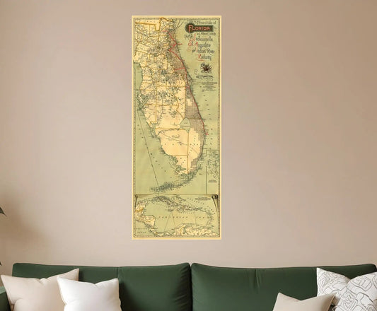 24" X 60" Map Of Jacksonville Florida Vintage Poster Wall Art - Homeroots