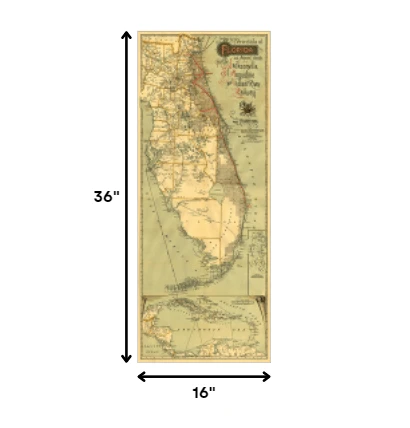 16" X 36" Map Of Jacksonville Florida Vintage Poster Wall Art - Homeroots - Flyclothing LLC