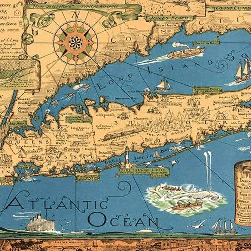 Vintage 1933 Map Of Long Island Unframed Print Wall Art - Homeroots - Flyclothing LLC