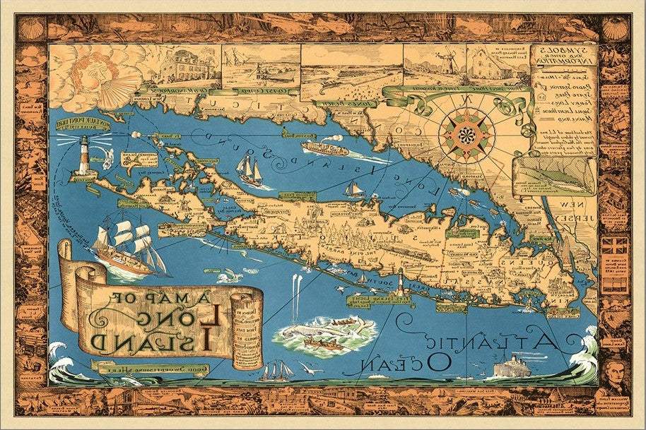 Vintage 1933 Map Of Long Island Unframed Print Wall Art - Homeroots - Flyclothing LLC