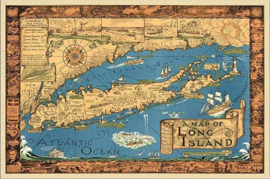 Vintage 1933 Map Of Long Island Unframed Print Wall Art - Homeroots - Flyclothing LLC