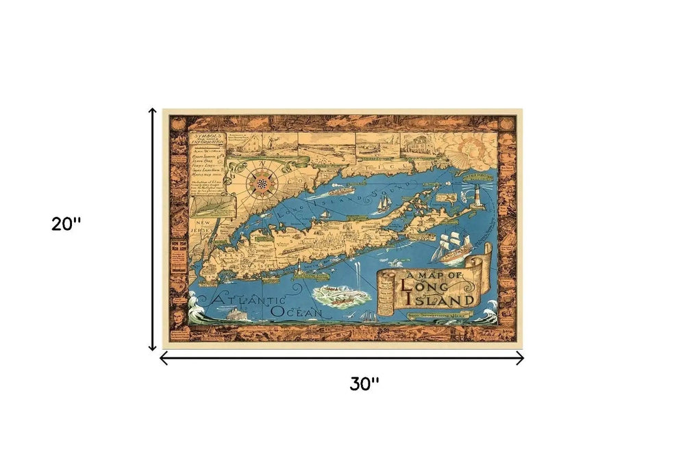 20" X 30" Vintage 1933 Map Of Long Island Wall Art - Homeroots - Flyclothing LLC