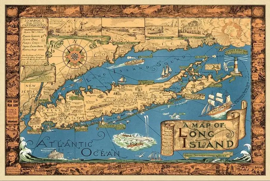 20" X 30" Vintage 1933 Map Of Long Island Wall Art - Homeroots