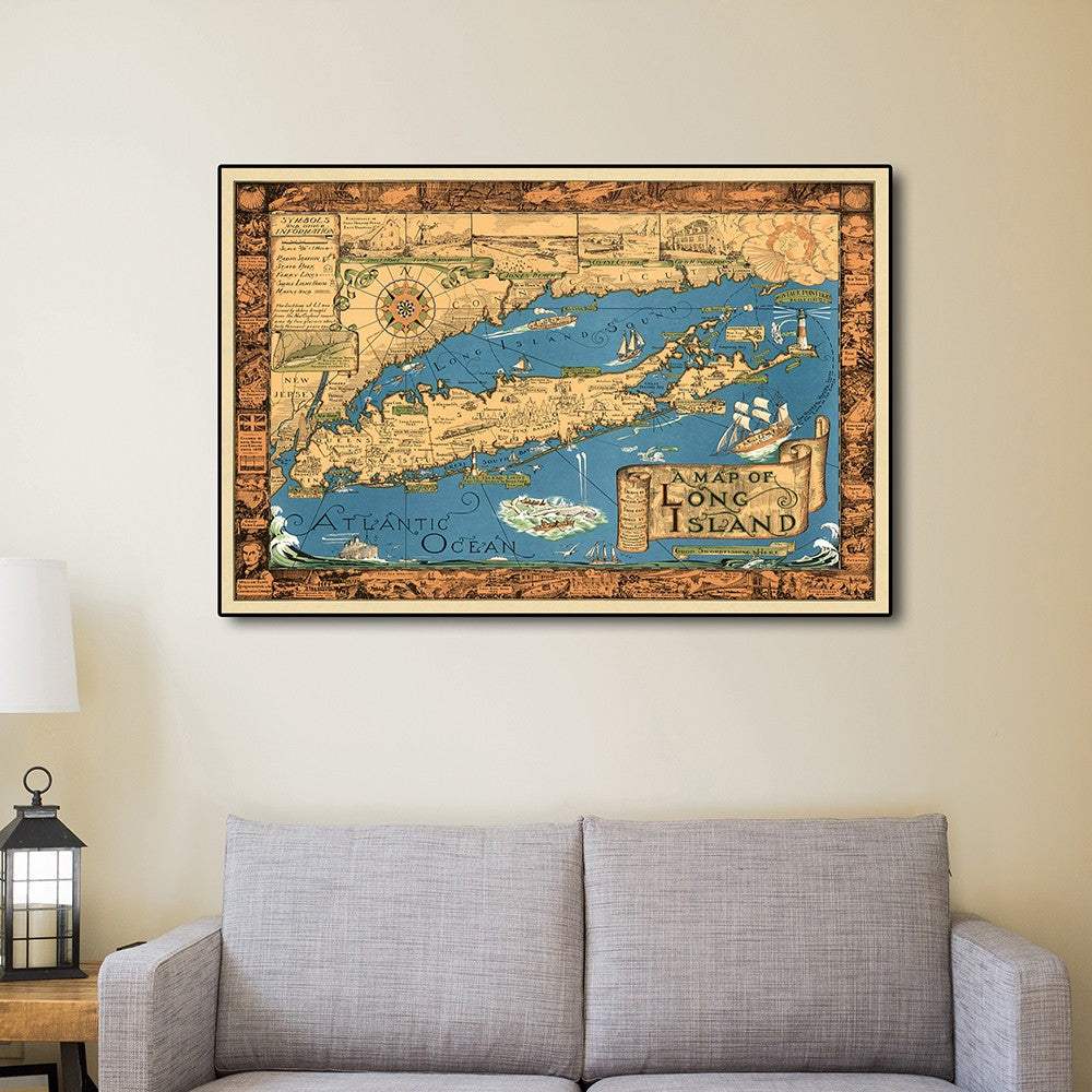 16" x 24" Vintage 1933 Map of Long Island Wall Art - Homeroots - Flyclothing LLC