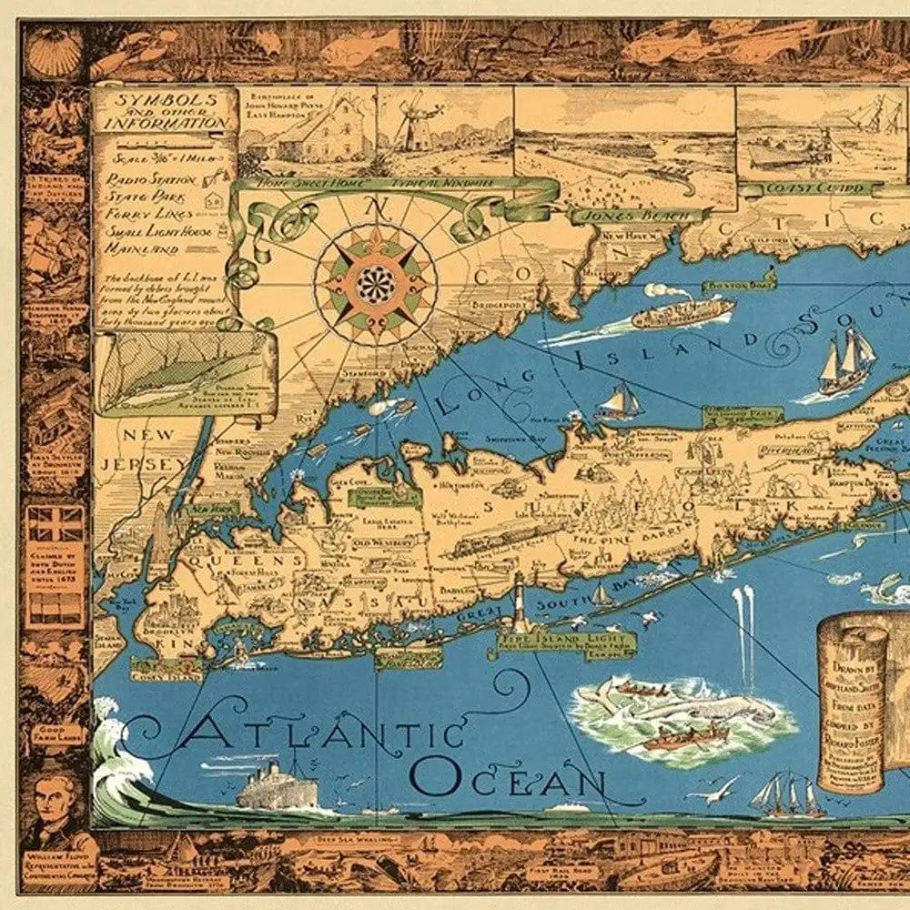 16" x 24" Vintage 1933 Map of Long Island Wall Art - Homeroots - Flyclothing LLC