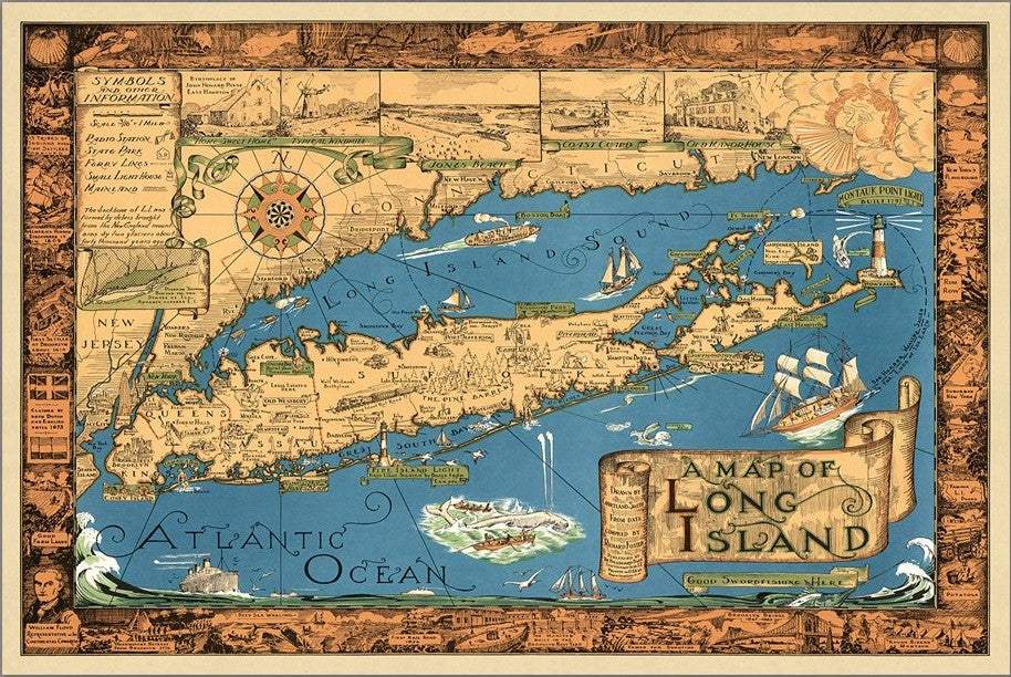 16" x 24" Vintage 1933 Map of Long Island Wall Art - Homeroots - Flyclothing LLC