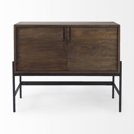 Dark Brown Two Door Cabinet With Metal Legs - Homeroots