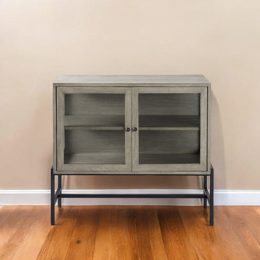 Rustic Dark Gray Two Door Shadowbox Cabinet - Homeroots