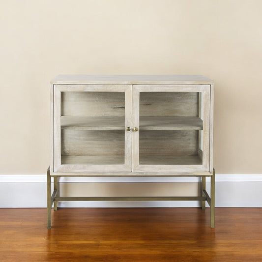 Rustic White Two Door Shadowbox Cabinet