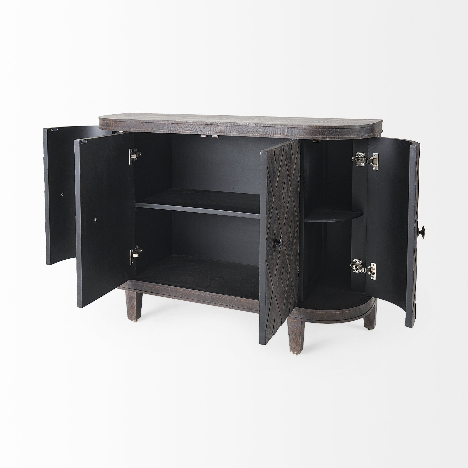 Curved Dark Brown Diamond Pattern Four Door Cabinet - Homeroots