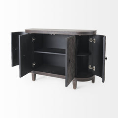 Curved Dark Brown Diamond Pattern Four Door Cabinet - Homeroots