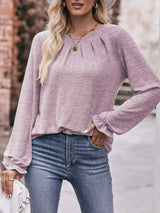 Ruffle Cuff Long Sleeve T-Shirt - Trendsi - Flyclothing LLC
