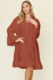Double Take Full Size Texture Button Up Ruffle Hem Dress - Trendsi