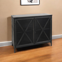 Rustic Black Metal Cabinet With Glass Doors - Homeroots