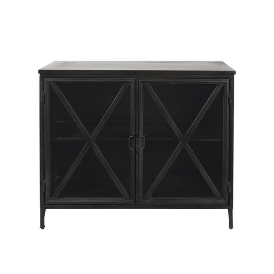 Rustic Black Metal Cabinet With Glass Doors - Homeroots
