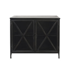Rustic Black Metal Cabinet With Glass Doors - Homeroots