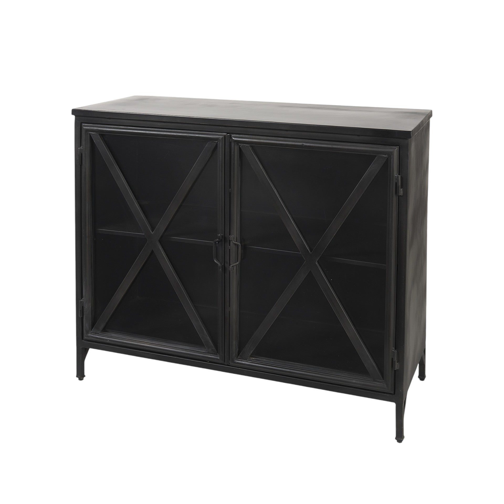 Rustic Black Metal Cabinet With Glass Doors