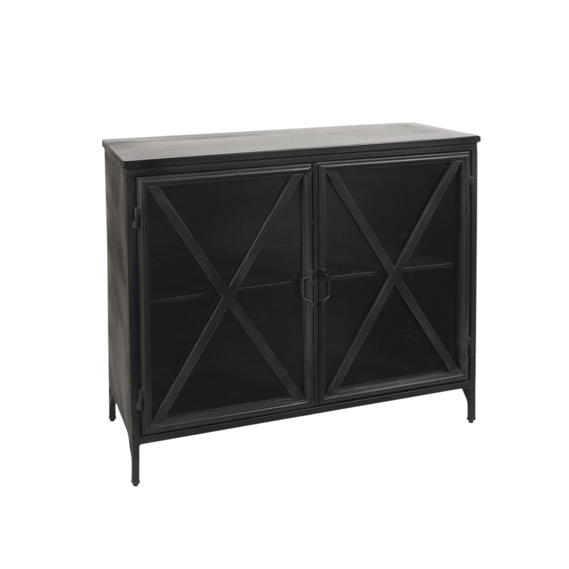 Rustic Black Metal Cabinet With Glass Doors - Homeroots