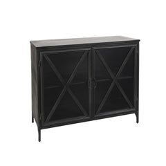 Rustic Black Metal Cabinet With Glass Doors - Homeroots