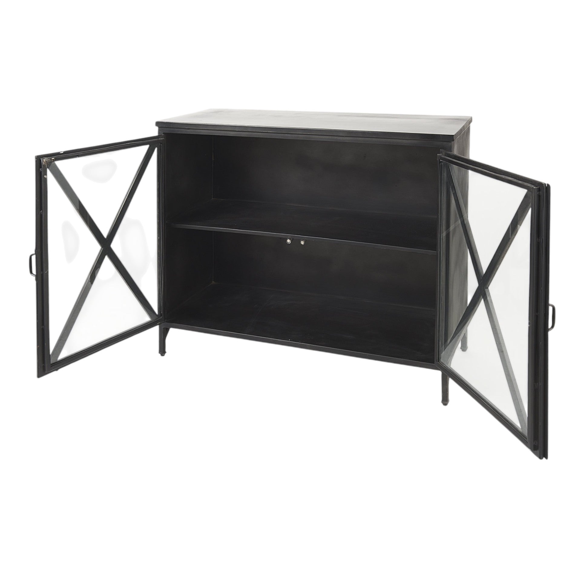 Rustic Black Metal Cabinet With Glass Doors