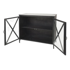 Rustic Black Metal Cabinet With Glass Doors