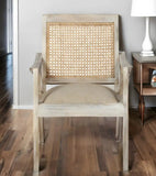 28" Cream And Natural Fabric Distressed Arm Chair - Homeroots